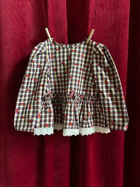 Hunter Bell Delilah Plaid Peplum Eyelet Lace Trim Top Blouse XS